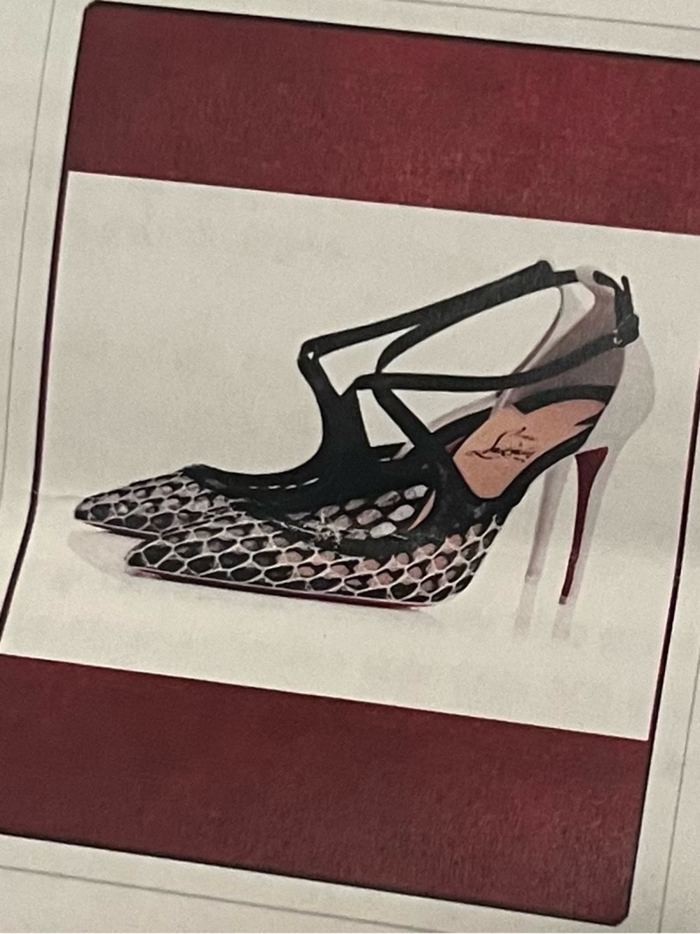 Christian Louboutin Black T-Strap Snakeskin Pointed Pumps with Red Soles